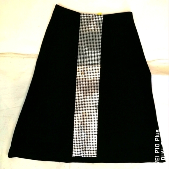 90s vintage black silver Disco embellished a-line stretch viscose skirt - Picture 1 of 9